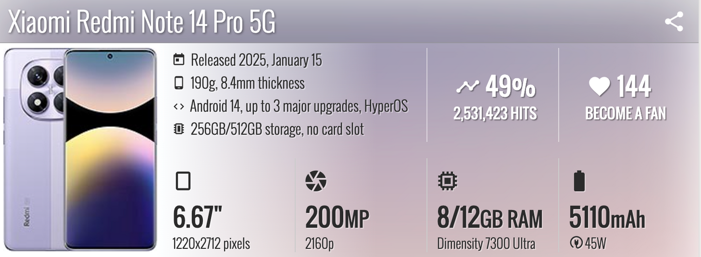 NOTE 14 PRO 8-256