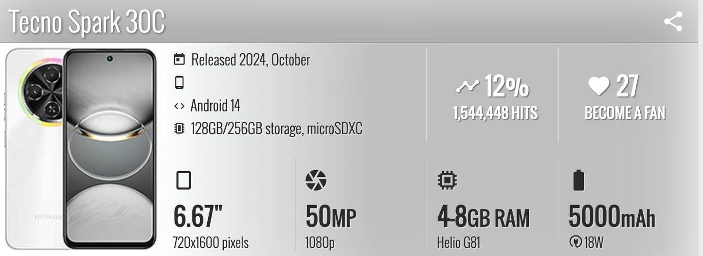 Tecno Spark 30c 6/128